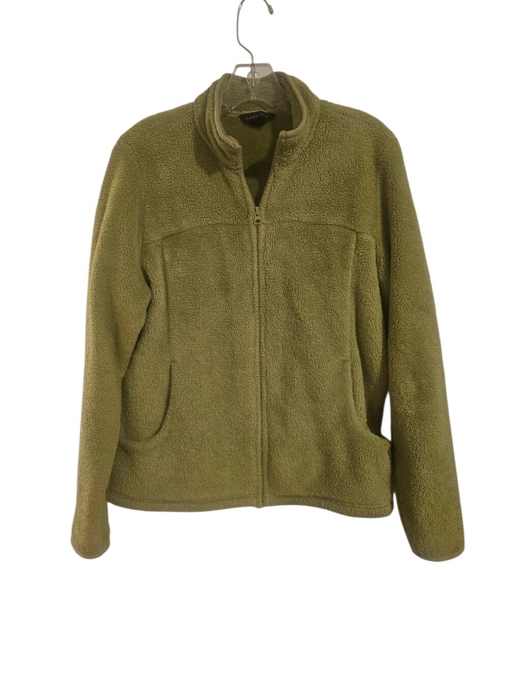 Lands End Woman's fleece zip front jacket in Lime Green size M